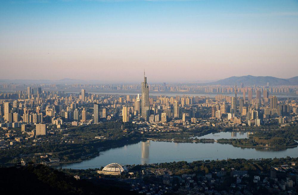 Skyline of Nanjing with modern buildings along the Yangtze River